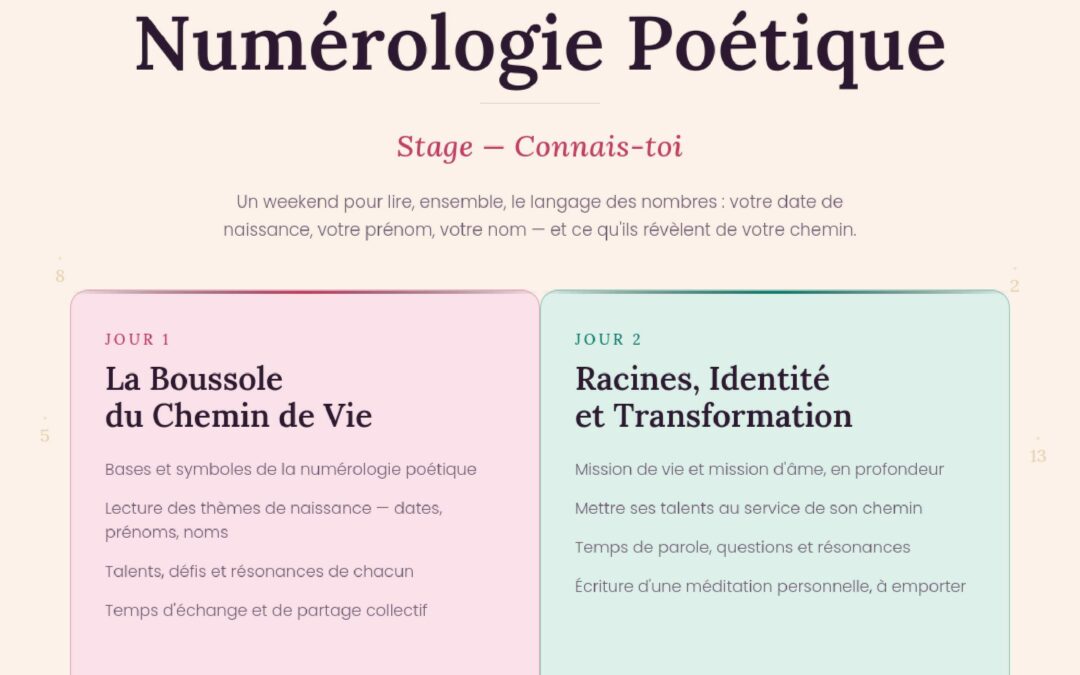 Stage « Connais-toi » Numérologie poétique