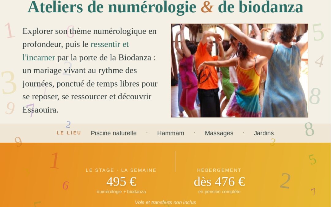 Voyage – Atelier Numérologie et Biodanza – 3 au 10 avril 2027